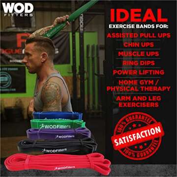WODFitters Pull Up Assistance Band for Stretching, Mobility Workouts, Warm Up, Recovery, Powerlifting, Home Fitness and Exercise… (5 Band Set)