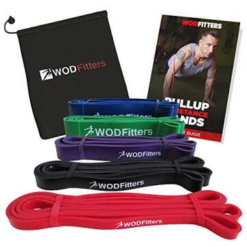 WODFitters Pull Up Assistance Band for Stretching, Mobility Workouts, Warm Up, Recovery, Powerlifting, Home Fitness and Exercise… (5 Band Set)