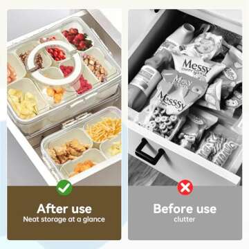 PENUIO Snackle Box Container with Lid & Handle, Divided Serving Tray Snack Box, 8 Compartment Snack ...