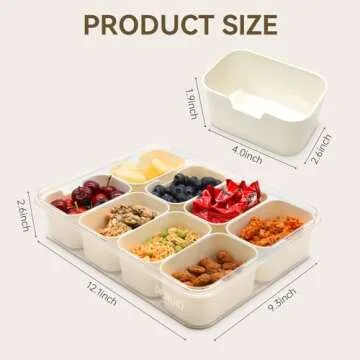 PENUIO Snackle Box Container with Lid & Handle, Divided Serving Tray Snack Box, 8 Compartment Snack Container, Snack Organizers and Storage for Fruit, Candy, Charcuterie, Veggie, Nuts, Cookies