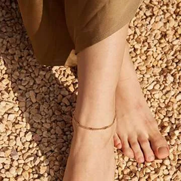 Valloey Rover Women Handmade Dainty Anklet Silver 14K Gold Plated Bead Boho Beach Rhinestone Foot Ch...