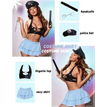 Avidlove Mini Skirt Women Sexy Short Skirt Pleated Lingerie Skirt Two Layer Hem Skirt Costume Skirt(Light Blue,X-Large)