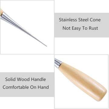 Dorytop Leather Hole Punch Tool Leather Sewing Awl Wood Handle Drillable Awl Pin Leather Craft Awl Tools Sewing Punching Hole Maker
