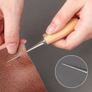 Dorytop Leather Hole Punch Tool Leather Sewing Awl Wood Handle Drillable Awl Pin Leather Craft Awl Tools Sewing Punching Hole Maker