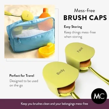 Mothercould Sunscreen Brush Set - Lotion Applicator for Kids, Babies, Families, and Adults | Safe for Face & Body | Travel-Friendly Design with Protective Caps & Cleaning Mat (2 Pack) (Citrine)