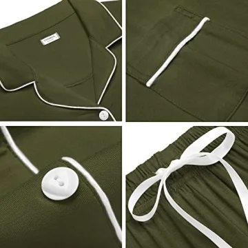 SWOMOG Womens Button Down Pajamas Set Short Sleeve Sleepwear Bride Soft Pj Lounge Sets XS-3XL Army Green X-Small