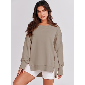 ANRABESS Oversized Sweatshirt for Women Khaki Casual