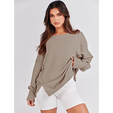 ANRABESS Oversized Sweatshirt for Women Khaki Casual