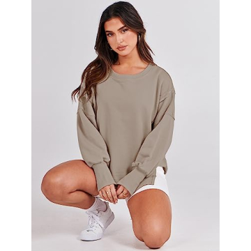 ANRABESS Oversized Sweatshirt for Women Khaki Casual
