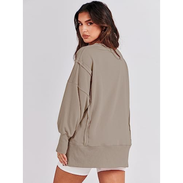 ANRABESS Oversized Sweatshirt for Women Khaki Casual