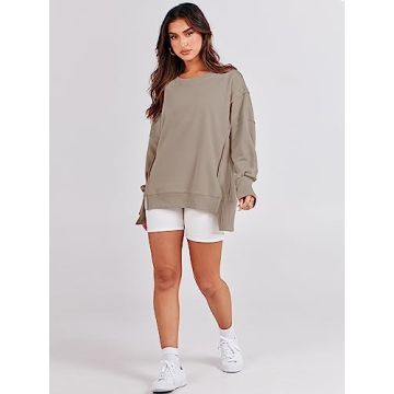 ANRABESS Oversized Sweatshirt for Women Khaki Casual