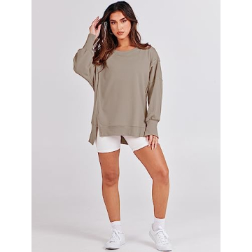 ANRABESS Oversized Sweatshirt for Women Khaki Casual