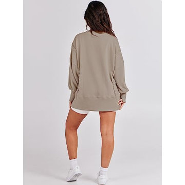 ANRABESS Oversized Sweatshirt for Women Khaki Casual