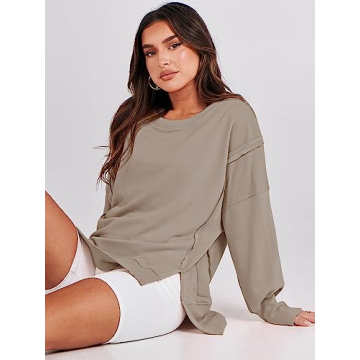 ANRABESS Oversized Sweatshirt for Women Khaki Casual