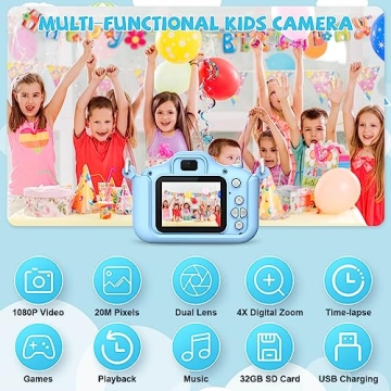 JCC Kids Camera for 3-12 Year Olds, 20MP Portable Selfie Toy