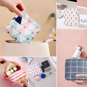 Portable Sanitary Napkin Storage Bag,4 Pieces Reusable Period Pouch for Teen Girls & Women,Pad Bags for Period for School,Office,Mini Pouch Feminine Pads Bag Kit (Classical)