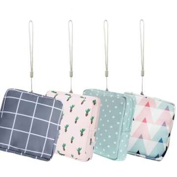 Portable Sanitary Napkin Storage Bag,4 Pieces Reusable Period Pouch for Teen Girls & Women,Pad Bags for Period for School,Office,Mini Pouch Feminine Pads Bag Kit (Classical)