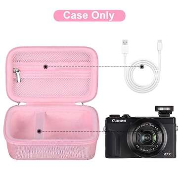 Canboc Carrying Case for Canon PowerShot G7 X Mark II/ G7 X Mark III / G5 X Mark II / G7X Digital Camera, Point and Shoot Vlogging Camera Bag, Zipper Mesh Pocket fits USB Cable, Pink