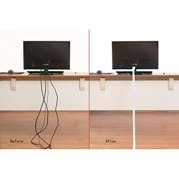 Alex Tech 25ft - 1/2 inch Cord Protector Wire Loom Tubing Cable Sleeve Split Sleeving for USB Cable Power Cord Audio Video Cable - Protect Cat from Chewing Cords - White