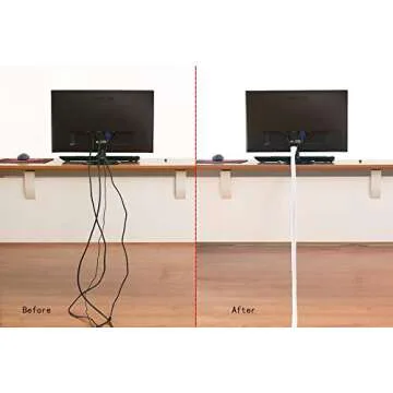 Alex Tech 25ft - 1/2 inch Cord Protector Wire Loom Tubing Cable Sleeve Split Sleeving for USB Cable Power Cord Audio Video Cable - Protect Cat from Chewing Cords - White