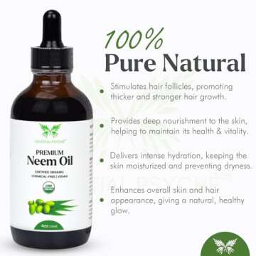 Celestial Psyché USDA Certified Organic Neem Oil (4 Oz) 100% Pure Natural Oil, Hair Growth, Skin, &...