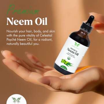 Celestial Psyché USDA Certified Organic Neem Oil (4 Oz) 100% Pure Natural Oil, Hair Growth, Skin, & Body Care, Nails, Acne, Anti-Aging Moisturizer