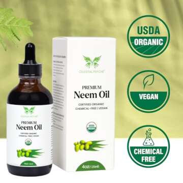 Celestial Psyché USDA Certified Organic Neem Oil (4 Oz) 100% Pure Natural Oil, Hair Growth, Skin, & Body Care, Nails, Acne, Anti-Aging Moisturizer