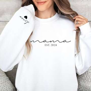 Custom Mama Sweatshirt with Kid Names on Sleeve Personalized Mom Sweatshirt for Women Christmas Gift...