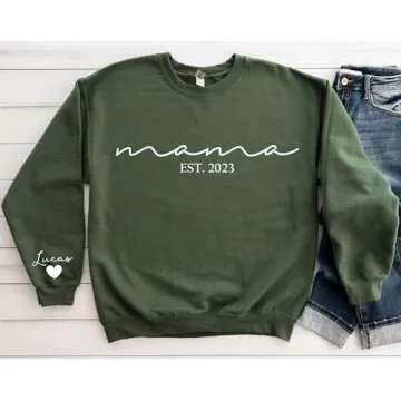 Custom Mama Sweatshirt with Kid Names on Sleeve Personalized Mom Sweatshirt for Women Christmas Gift Est 2025 Sweatshirt Gifts for Mom Mothers Day Gift