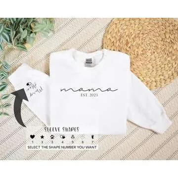 Custom Mama Sweatshirt with Kid Names on Sleeve Personalized Mom Sweatshirt for Women Christmas Gift Est 2025 Sweatshirt Gifts for Mom Mothers Day Gift