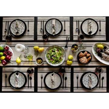 Solino Home French Stripe Linen Table Runner 72 Inches Long - 100% Pure Linen Black and Natural Dining Table Runner 14 x 72 Inch Ideal for Wedding, Parties, Spring, Mothers Day, Easter Decorations