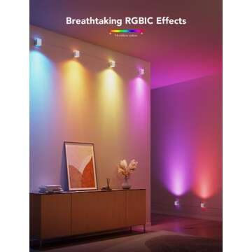 Govee Cube Wall Sconces, RGBIC LED Wall Light Works with Alexa, WiFi Smart Lights for Room Decor, Color Changing Indoor Light Fixture for Bedroom Dining Room, Music Sync, Adjustable Cables, 15ft