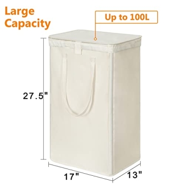 WOWLIVE 100L Laundry Hamper with Lid and 2 Removable Bags