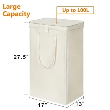 WOWLIVE 100L Laundry Hamper with Lid and 2 Removable Bags