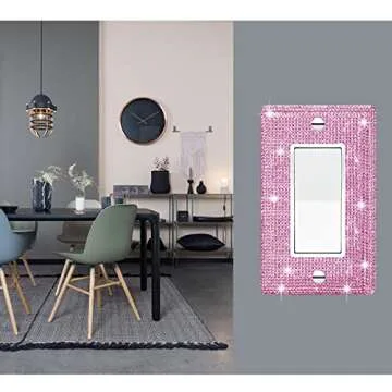 Gaocai 3 Pcs Silver Shiny Pink Rhinestones Light Switch Cover Durable Silver Rhinestone Wall Plate Cover Decorative Electrical Outlet