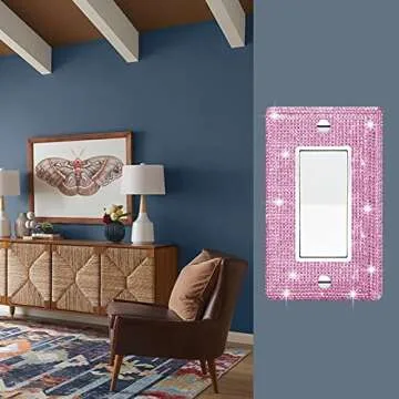 Gaocai 3 Pcs Silver Shiny Pink Rhinestones Light Switch Cover Durable Silver Rhinestone Wall Plate Cover Decorative Electrical Outlet
