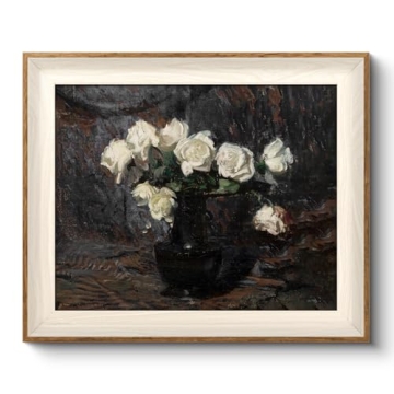 VIYYEA Vintage Framed Wall Art, Waterproof Canvas Prints, White Roses in Vase, Holiday Gifts Wall De...