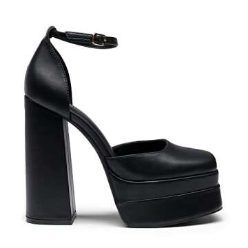 DREAM PAIRS Women’s High Chunky Platform Pumps - Square Toe Ankle Strap Heels