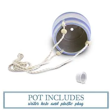 23 Bees Ceramic Hanging Planter | Blue Succulent Pots | Round Plant Holder Container | Cactus Pot with Cotton Rope Hanger | Indoor Outdoor Decor (1 Pack x Blue Horizon)