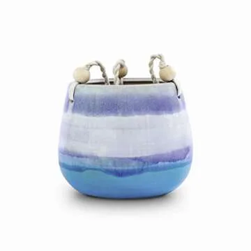 23 Bees Ceramic Hanging Planter | Blue Succulent Pots | Round Plant Holder Container | Cactus Pot with Cotton Rope Hanger | Indoor Outdoor Decor (1 Pack x Blue Horizon)