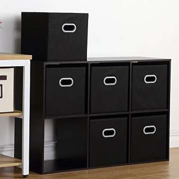 MAX Houser Fabric Storage Bins Cubes Baskets Containers with Dual Plastic Handles for Home Closet Bedroom Drawers Organizers (Black)