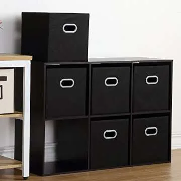 MAX Houser Fabric Storage Bins Cubes Baskets Containers with Dual Plastic Handles for Home Closet Bedroom Drawers Organizers (Black)