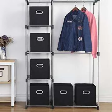 MAX Houser Fabric Storage Bins Cubes Baskets Containers with Dual Plastic Handles for Home Closet Bedroom Drawers Organizers (Black)