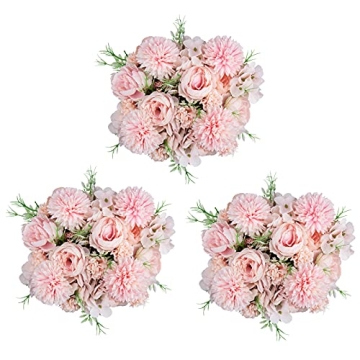 6 Pack Artificial Flowers, Fake Faux Peony Silk Hydrangea Plastic Carnations Daisy Realistic Flower ...