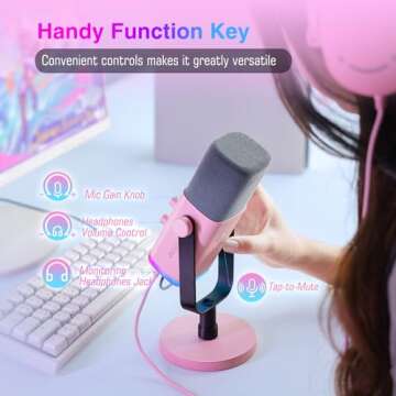FIFINE XLR/USB Microphone, Gaming Recording PC Mic with Headphones Jack, Mute Button, Dynamic RGB Mic for Computer, Streaming Mic for Podcasting Voice-Over YouTube Video-AmpliGame AM8 Pink