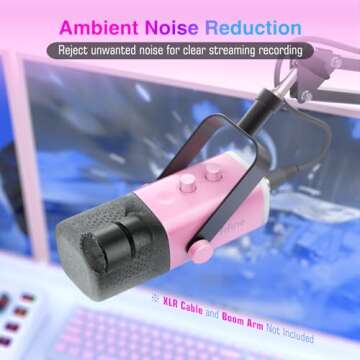 FIFINE XLR/USB Microphone, Gaming Recording PC Mic with Headphones Jack, Mute Button, Dynamic RGB Mic for Computer, Streaming Mic for Podcasting Voice-Over YouTube Video-AmpliGame AM8 Pink