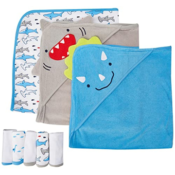 Simple Joys by Carter's Baby 8-Piece Towel and Washcloth Set, Shark/Dinasaur, One Size