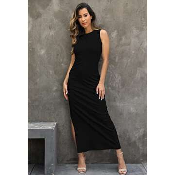 LaSuiveur Women's Floor Length Scoop Neck Summer Beach Casual Maxi Dress Black S