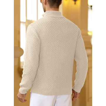 Zaitun Men's Quarter Zip Sweaters Polo Zip Up Pullover Waffle Knit Mock Neck Turtleneck Khaki