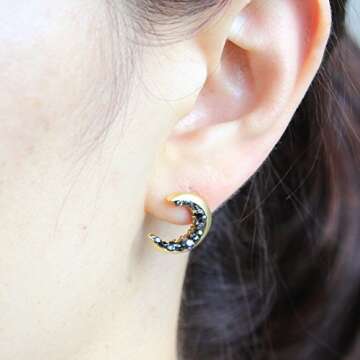 Laonato Crescent Moon Earrings - Elegant Black CZ Design